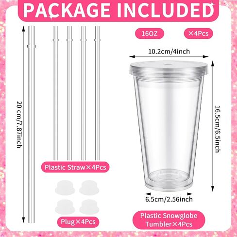 Teenyyou 9 Pcs Snow Globe Tumbler Supplies Plastic Snow Globe Cup with Squeeze Bottle Small Funnel Bent Syringe for Glitter Making DIY Craft Gift (12 oz) in Saudi Arabia