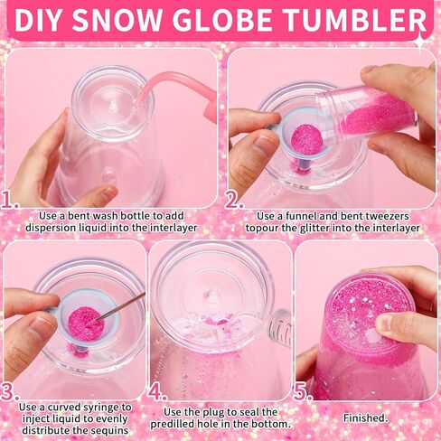 Teenyyou 9 Pcs Snow Globe Tumbler Supplies Plastic Snow Globe Cup with Squeeze Bottle Small Funnel Bent Syringe for Glitter Making DIY Craft Gift (12 oz) in Saudi Arabia