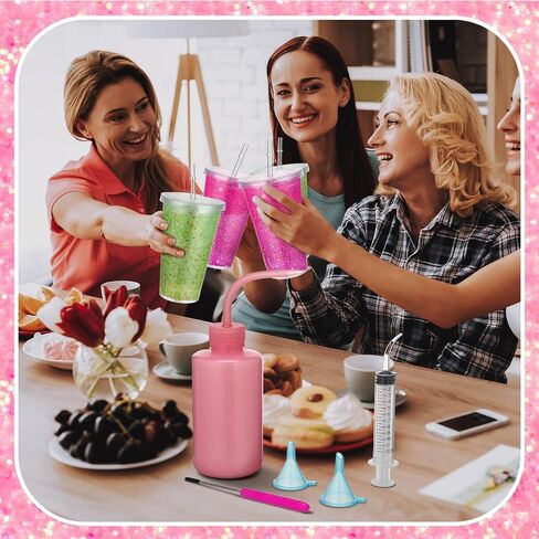 Teenyyou 9 Pcs Snow Globe Tumbler Supplies Plastic Snow Globe Cup with Squeeze Bottle Small Funnel Bent Syringe for Glitter Making DIY Craft Gift (12 oz) in Saudi Arabia