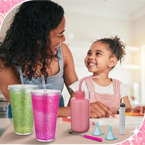 Teenyyou 9 Pcs Snow Globe Tumbler Supplies Plastic Snow Globe Cup with Squeeze Bottle Small Funnel Bent Syringe for Glitter Making DIY Craft Gift (12 oz) in Saudi Arabia