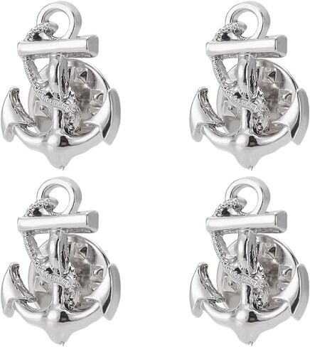 WEBEEDY 4 Pcs Silver Anchor Brooch Lapel Pins 2x1.4cm/0.79x0.55'' Novelty Brooch Pins Captain Pin Decorative Pin for Collar Accessory Coat Shirt Suit Brooch Pin Anniversary Wedding Gift for Men Women in Saudi Arabia