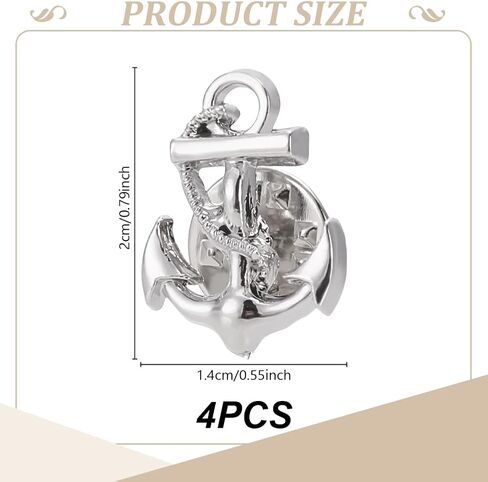 WEBEEDY 4 Pcs Silver Anchor Brooch Lapel Pins 2x1.4cm/0.79x0.55'' Novelty Brooch Pins Captain Pin Decorative Pin for Collar Accessory Coat Shirt Suit Brooch Pin Anniversary Wedding Gift for Men Women in Saudi Arabia