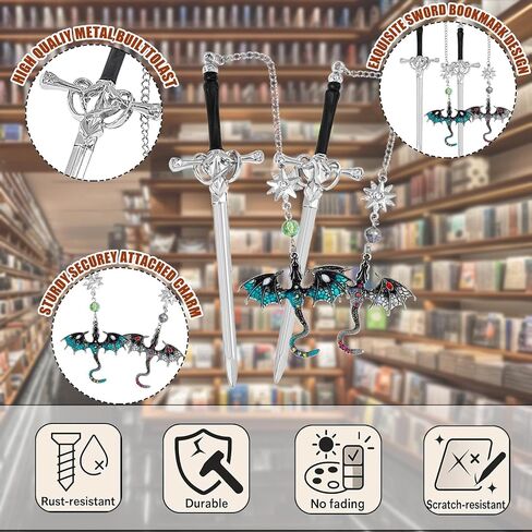 Fantasy Fount Wing Dragon Sword Longmarks - علامات صفحات Fourth Wing Fans Cool Porklarks for Men Fantasy Dragon Gifts للقراء الذكور كهدايا أعياد الميلاد (مجموعة Dragon Bookmark 1) in Kuwait