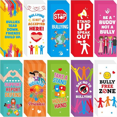Epakh 100pcs Anti Bullying Bookmark for Classroom, 5.51 x 1.97 Inch Assorted Quality Reading Bookmarks for Kids, Anti-Bullying Awareness for Schools, Events in Saudi Arabia
