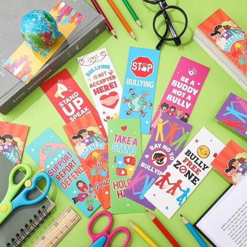 Epakh 100pcs Anti Bullying Bookmark for Classroom, 5.51 x 1.97 Inch Assorted Quality Reading Bookmarks for Kids, Anti-Bullying Awareness for Schools, Events in Saudi Arabia