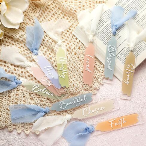 Honoson 20 PCS الإشارات الإشارات المسيحية الأكريليك للنساء Clear Pastel Bible Bible Lundmarks with Chiffon Ribbon Ribbon Relize Religion Journal Accountor to Lovers Curch Events Back to School Gift in Kuwait