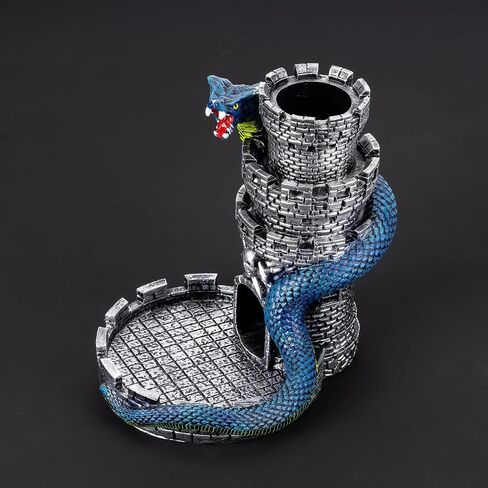 برج القلعة DND Dice Tower ، Snake D&D Dice Rolling Tower لتلعب الأدوار ولعبة الطاولة (الفضة القديمة) in Kuwait