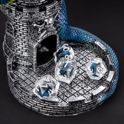 برج القلعة DND Dice Tower ، Snake D&D Dice Rolling Tower لتلعب الأدوار ولعبة الطاولة (الفضة القديمة) in Kuwait
