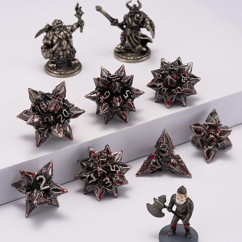 DND DICE Set Metal ، Polyhedral D&D Metallic Heterotypic D و D Dice مع تشققات للأبراج المحصنة والتنين TTRPG 7-DIE مع هدية (Heterotypic ، الدماء المضحكة) in Saudi Arabia