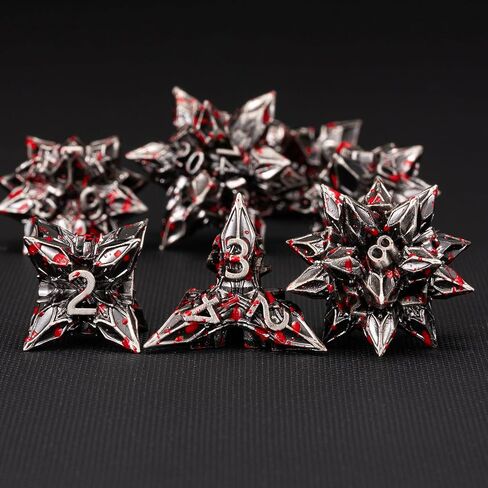 DND DICE Set Metal ، Polyhedral D&D Metallic Heterotypic D و D Dice مع تشققات للأبراج المحصنة والتنين TTRPG 7-DIE مع هدية (Heterotypic ، الدماء المضحكة) in Saudi Arabia