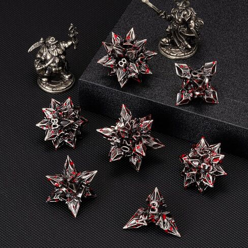 DND DICE Set Metal ، Polyhedral D&D Metallic Heterotypic D و D Dice مع تشققات للأبراج المحصنة والتنين TTRPG 7-DIE مع هدية (Heterotypic ، الدماء المضحكة) in Saudi Arabia
