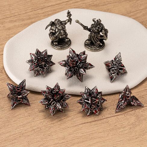 DND DICE Set Metal ، Polyhedral D&D Metallic Heterotypic D و D Dice مع تشققات للأبراج المحصنة والتنين TTRPG 7-DIE مع هدية (Heterotypic ، الدماء المضحكة) in Saudi Arabia