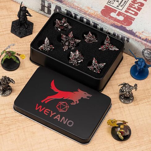 DND DICE Set Metal ، Polyhedral D&D Metallic Heterotypic D و D Dice مع تشققات للأبراج المحصنة والتنين TTRPG 7-DIE مع هدية (Heterotypic ، الدماء المضحكة) in Saudi Arabia