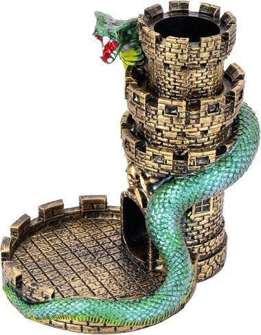برج القلعة DND Dice Tower ، Snake D&D Dice Rolling Tower لتلعب الأدوار ولعبة الطاولة (الفضة القديمة) in Kuwait