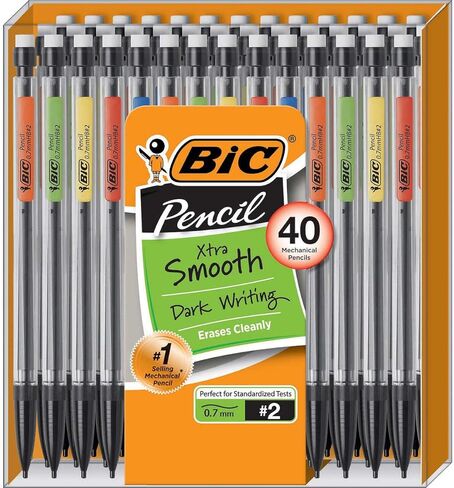 قلم رصاص ميكانيكي BIC ، قابل للسحب باستخدام ممحاة ، Xtra Smooth ، 2 Lead ، 0.7mm ، 40 ct in Saudi Arabia