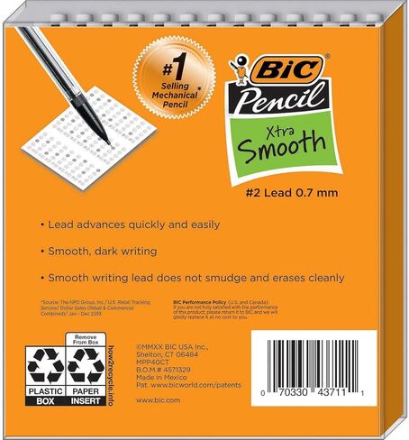 قلم رصاص ميكانيكي BIC ، قابل للسحب باستخدام ممحاة ، Xtra Smooth ، 2 Lead ، 0.7mm ، 40 ct in Saudi Arabia