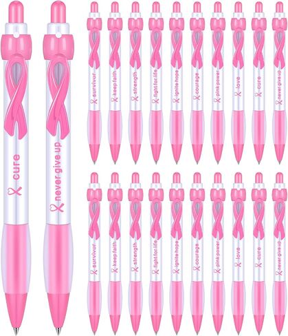 Yeaqee 100 Pcs Pink Breast Cancer Awareness Pen 0.7 mm Black Ink Cancer Awareness Ribbon Pen with Rubber Grip Cancer Awareness Items Gel Ribbon Ballpoint Retractable Pen for Women Charity Events in Saudi Arabia