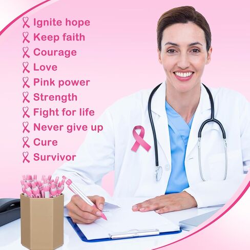 Yeaqee 100 Pcs Pink Breast Cancer Awareness Pen 0.7 mm Black Ink Cancer Awareness Ribbon Pen with Rubber Grip Cancer Awareness Items Gel Ribbon Ballpoint Retractable Pen for Women Charity Events in Saudi Arabia