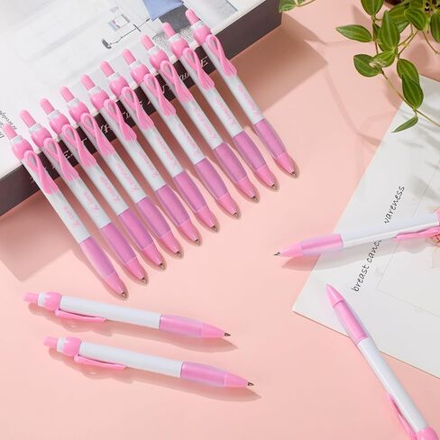 Yeaqee 100 Pcs Pink Breast Cancer Awareness Pen 0.7 mm Black Ink Cancer Awareness Ribbon Pen with Rubber Grip Cancer Awareness Items Gel Ribbon Ballpoint Retractable Pen for Women Charity Events in Saudi Arabia