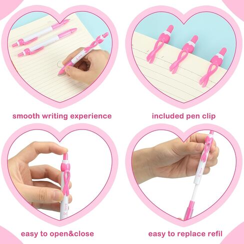 Yeaqee 100 Pcs Pink Breast Cancer Awareness Pen 0.7 mm Black Ink Cancer Awareness Ribbon Pen with Rubber Grip Cancer Awareness Items Gel Ribbon Ballpoint Retractable Pen for Women Charity Events in Saudi Arabia