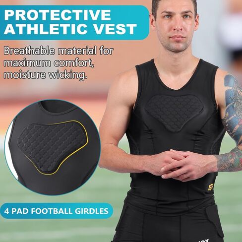 TUOY Padded Sleeveless Shirt Rib Protector Compression Protective Shirt in Kuwait