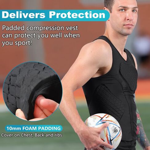 TUOY Padded Sleeveless Shirt Rib Protector Compression Protective Shirt in Kuwait