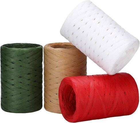 4 Roll Raffia Ribbon 1200 قدم Halloween Raffia Paper Paper Higiving Gift for Glugh Hights ، DIY Craft ، 300 قدم كل لفة (أخضر ، برتقالي ، بني عميق ، بني فاتح) in Saudi Arabia