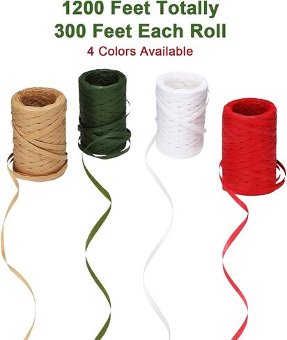 4 Roll Raffia Ribbon 1200 قدم Halloween Raffia Paper Paper Higiving Gift for Glugh Hights ، DIY Craft ، 300 قدم كل لفة (أخضر ، برتقالي ، بني عميق ، بني فاتح) in Saudi Arabia