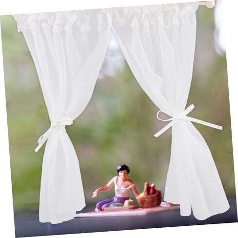 2PCS Miniature Lace Curtain for Dollhouse Mini Window Shades Sheer Curtain Tiny Doll House Accessory for Mini House Decor in Saudi Arabia