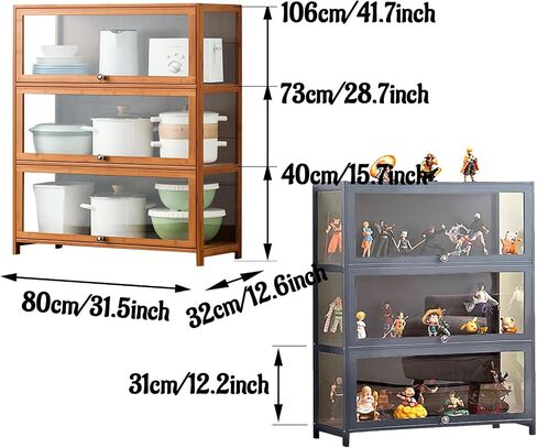 Curio Display Cabinet with Acrylic Doors for Collectibles Small Curio Cabinet 4 Tier 3 Tier Figures Display Case Toys Display Shelves Vitrina Storage Cabinet,Brown,4 Tier_Flip Up Door in Saudi Arabia