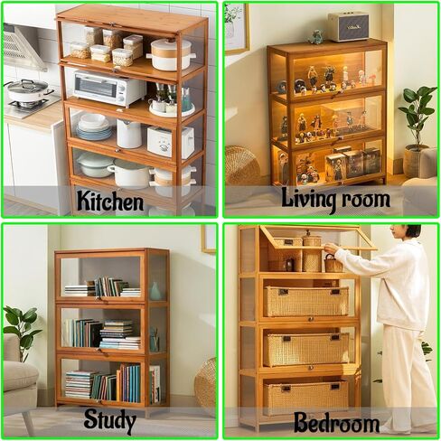 Curio Display Cabinet with Acrylic Doors for Collectibles Small Curio Cabinet 4 Tier 3 Tier Figures Display Case Toys Display Shelves Vitrina Storage Cabinet,Brown,4 Tier_Flip Up Door in Saudi Arabia