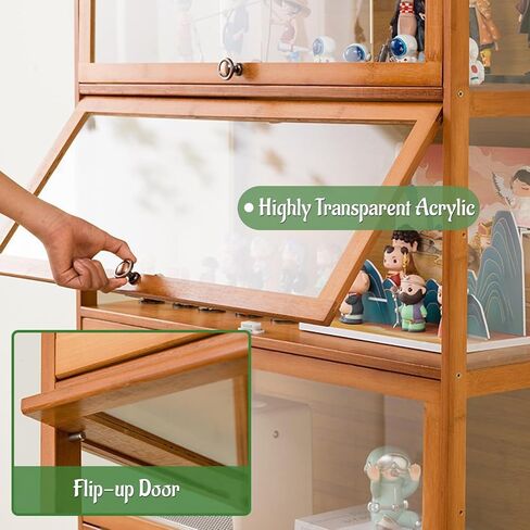 Curio Display Cabinet with Acrylic Doors for Collectibles Small Curio Cabinet 4 Tier 3 Tier Figures Display Case Toys Display Shelves Vitrina Storage Cabinet,Brown,4 Tier_Flip Up Door in Saudi Arabia