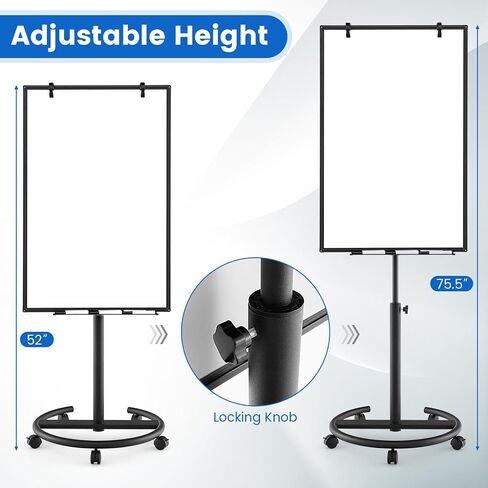 Goplus 40" x 26" Rolling Whiteboard, Height Adjustable Magnetic Dry Erase Board on Wheels with Round Stand, Paper Clips, Storage Tray, Paper Pad, Magnets, Markers, Mobile White Board for Office School in Saudi Arabia