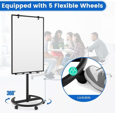 Goplus 40" x 26" Rolling Whiteboard, Height Adjustable Magnetic Dry Erase Board on Wheels with Round Stand, Paper Clips, Storage Tray, Paper Pad, Magnets, Markers, Mobile White Board for Office School in Saudi Arabia