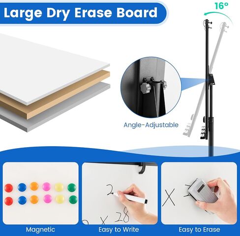 Goplus 40" x 26" Rolling Whiteboard, Height Adjustable Magnetic Dry Erase Board on Wheels with Round Stand, Paper Clips, Storage Tray, Paper Pad, Magnets, Markers, Mobile White Board for Office School in Saudi Arabia