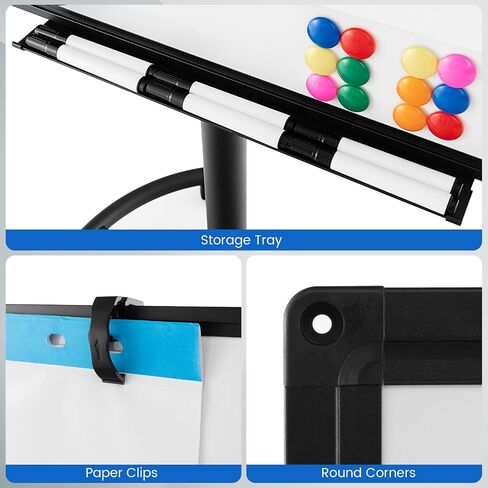 Goplus 40" x 26" Rolling Whiteboard, Height Adjustable Magnetic Dry Erase Board on Wheels with Round Stand, Paper Clips, Storage Tray, Paper Pad, Magnets, Markers, Mobile White Board for Office School in Saudi Arabia