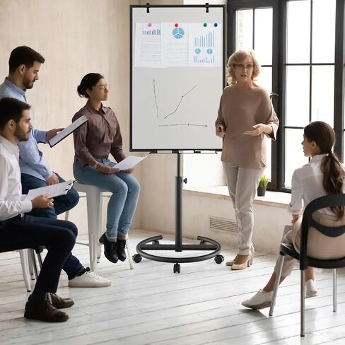 Goplus 40" x 26" Rolling Whiteboard, Height Adjustable Magnetic Dry Erase Board on Wheels with Round Stand, Paper Clips, Storage Tray, Paper Pad, Magnets, Markers, Mobile White Board for Office School in Saudi Arabia