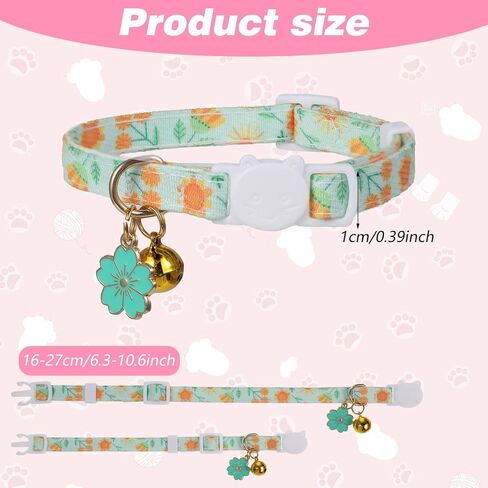2 Pack Cat Collars, Safety Adjustable Cat Collars, Cotton Breakaway Cat Collar Set, Strawberries and Heart Shaped Pendant Kitten Collar (Light Green + Orange) in Saudi Arabia