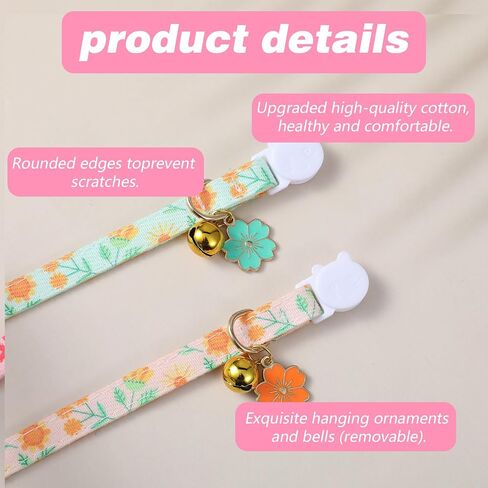 2 Pack Cat Collars, Safety Adjustable Cat Collars, Cotton Breakaway Cat Collar Set, Strawberries and Heart Shaped Pendant Kitten Collar (Light Green + Orange) in Saudi Arabia