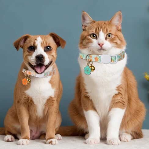 2 Pack Cat Collars, Safety Adjustable Cat Collars, Cotton Breakaway Cat Collar Set, Strawberries and Heart Shaped Pendant Kitten Collar (Light Green + Orange) in Saudi Arabia