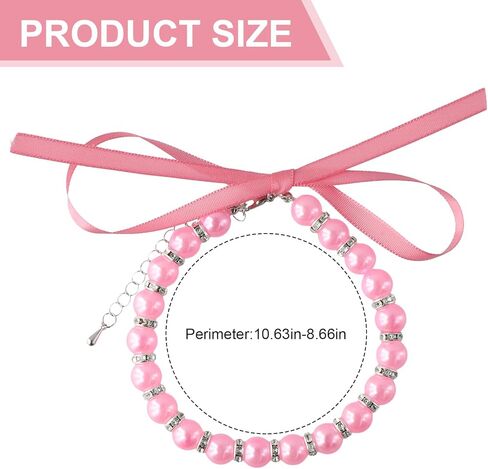 2 PCS طوق قلادة لؤلؤة للكلب القط ، الياقات الجرو الأحيان الأليف ، الياقات الملحومة باللؤلؤ للكلاب (S ، وردي ، أبيض) in Kuwait