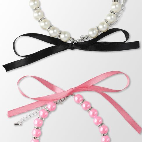 2 PCS طوق قلادة لؤلؤة للكلب القط ، الياقات الجرو الأحيان الأليف ، الياقات الملحومة باللؤلؤ للكلاب (S ، وردي ، أبيض) in Kuwait