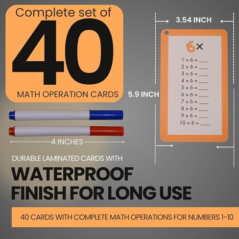 Math Flash Cards for Kids (Grades 1-3) | Addition, Subtraction, Multiplication & Division | 4-Pack Set with Rings & Markers | Educational Fun & Learning Game in Saudi Arabia