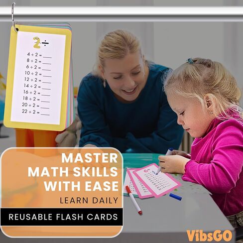 Math Flash Cards for Kids (Grades 1-3) | Addition, Subtraction, Multiplication & Division | 4-Pack Set with Rings & Markers | Educational Fun & Learning Game in Saudi Arabia