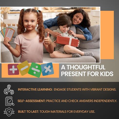 Math Flash Cards for Kids (Grades 1-3) | Addition, Subtraction, Multiplication & Division | 4-Pack Set with Rings & Markers | Educational Fun & Learning Game in Saudi Arabia