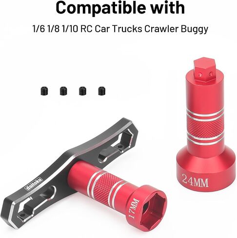 daitoku Interchangeable 17mm & 24mm Wheel Hex Nut Socket Sleeve Wrench for 1/6 1/8 1/10 RC Crawler Car Buggy - Red in Saudi Arabia
