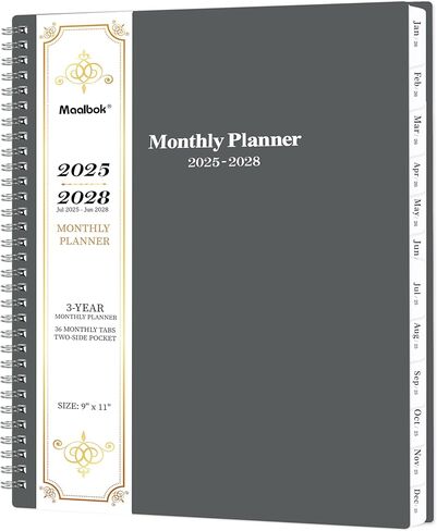 2025-2028 Monthly Planner/Calendar - JUL 2025 - JUN 2028, 3 Year Monthly Planner 2025-2028, 9'' x 11'', 36 Monthly Tabs, 2-Side Pocket, Grey in Saudi Arabia