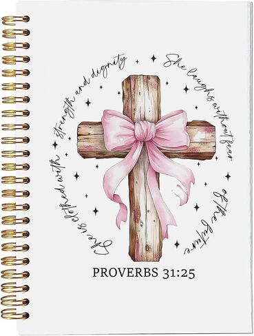 Coquette Pink Bow Bow Christian Cross Noteboor ، الأمثال 31 هدايا امرأة ، مجلة الصلاة الدينية للنساء ، مجلة الكتاب المقدس ، دفاتر الكتاب المقدس لأخذ الملاحظات ، 5.5 × 8.3 بوصة in Kuwait