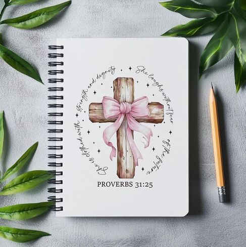 Coquette Pink Bow Bow Christian Cross Noteboor ، الأمثال 31 هدايا امرأة ، مجلة الصلاة الدينية للنساء ، مجلة الكتاب المقدس ، دفاتر الكتاب المقدس لأخذ الملاحظات ، 5.5 × 8.3 بوصة in Kuwait
