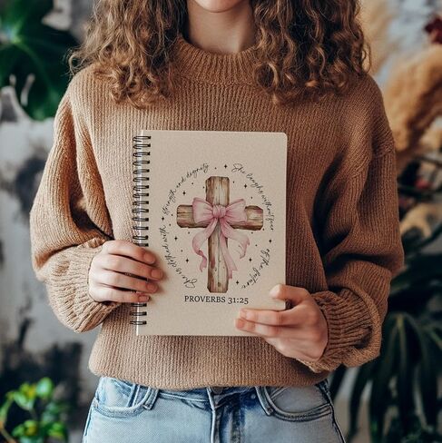 Coquette Pink Bow Bow Christian Cross Noteboor ، الأمثال 31 هدايا امرأة ، مجلة الصلاة الدينية للنساء ، مجلة الكتاب المقدس ، دفاتر الكتاب المقدس لأخذ الملاحظات ، 5.5 × 8.3 بوصة in Kuwait